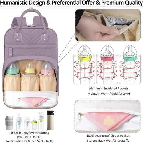 Backpack Tenot Diaper Bag for Women Large Capacity with Insulated Pockets Multifunctional Diaper Bags For Baby Girl Boy