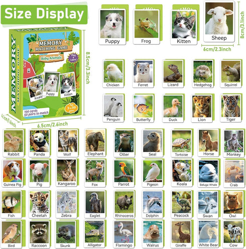 100 gisgfim PCS Memory Matching Game Animal Babies Concentration Memory Card Educational Game for Kids Adults A Fun