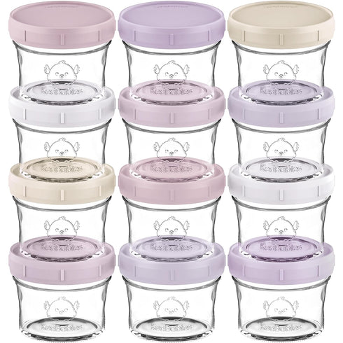 KeaBabies 12pk 4oz Glass Baby Food Containers with Lids - Leak-Proof, Microwavable