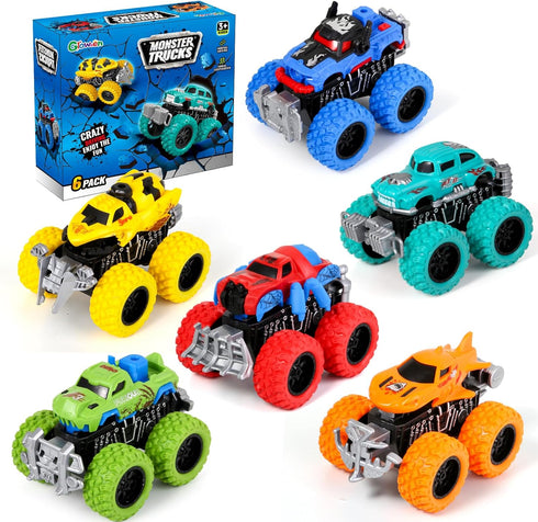 Gloween Monster Truck Toys for Kids, 6 Pack Friction Powered Push and