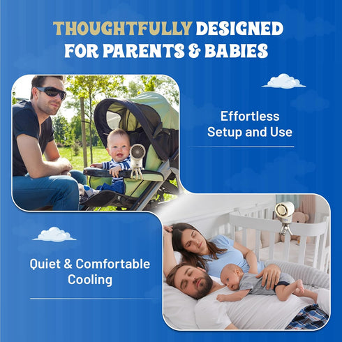 VZ Fans 3 Baby Safe Portable Fan, Battery Operated Fan, Stroller Fan, Handheld Fan, Rechargeable USB-C, Speeds, Mini