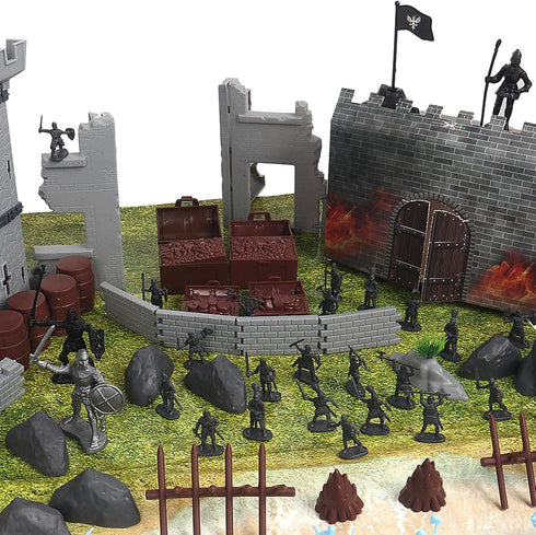 Medieval Castle Knight Toy Soldier Figures - DIY Castle Building Toy with 2 Dragons, 2 Bridges, and Storage Bag