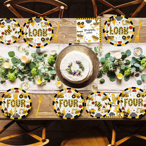 80 4th Letromp Pcs Construction Birthday Decorations Construction Four Years Old Disposable Paper Dinner Plates Napkins