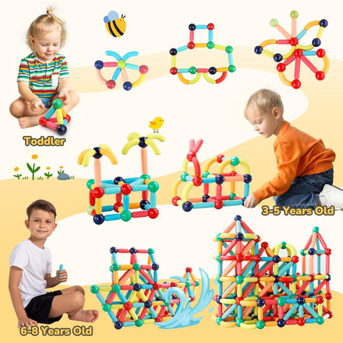 64PCS Paaxido Magnetic Building Blocks - Montessori Sensory Toys with Stronger Magnets, STEM Learning Toys for Kids