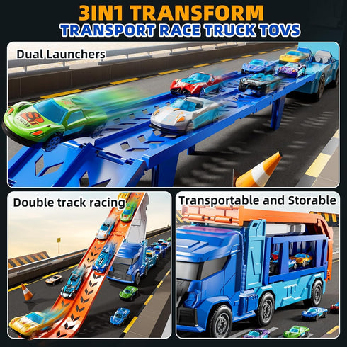 XINNOVEL Set 3 4 5 6 12 3 4 5 6 7 8 Truck Toys Car Track for Years Old Boys, Carrier Truck Transporter Car Race Track