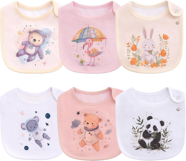 Maiwa 6 Pack Waterproof Cotton Baby Bibs for Girls Boys for Drooling