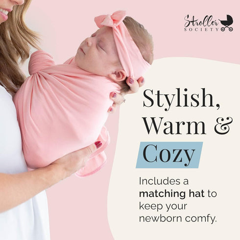 Set, 47 47 inches Stroller Society - Newborn Swaddle and Hat Stretchy and Comfortable Baby Swaddle Blanket, Use as
