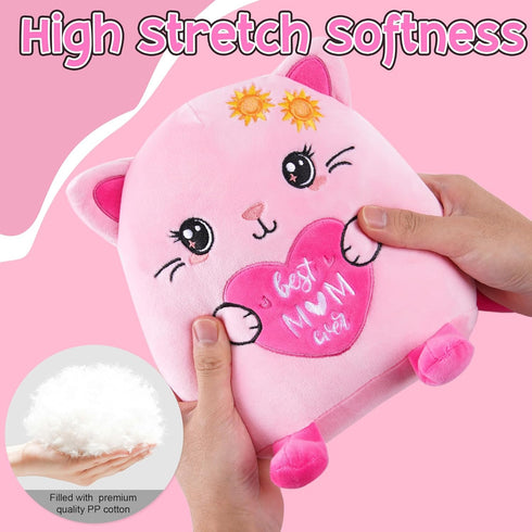 10-Inch Best Mom Ever Gifts, Pink Cat Stuffed Animal Mom Birthday Gift from Daughter Son, Unique Present Ideas