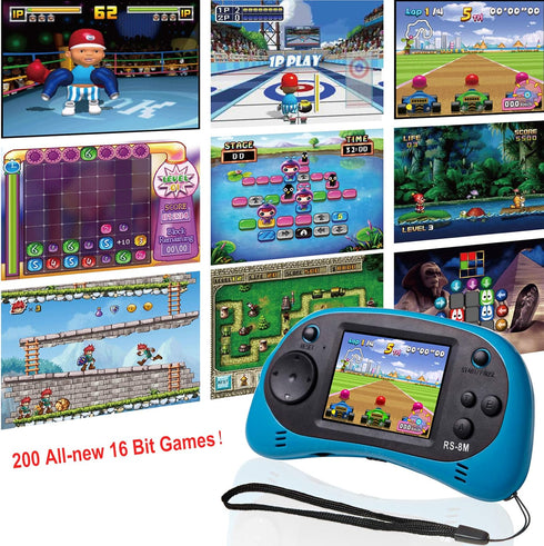 Kids Handheld Game Player with 200 Games, 16 Bit, 2.5 Inch Screen Mini Retro Electronic Game Machine (Blue)