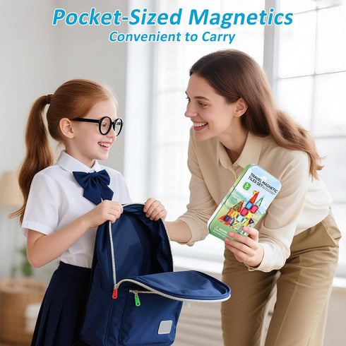 Set Mini Magnetic Tiles Toddler Travel Toys with Iron Box, STEM Educational Travel Building Toys for Kids, Travel