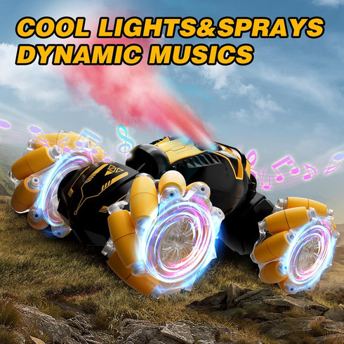 8-12, 4WD 2.4Ghz 4-7 8-12 Remote Control Car for Boys Gesture Sensing RC Stunt Car with Lights Music Sprayer RC Cars