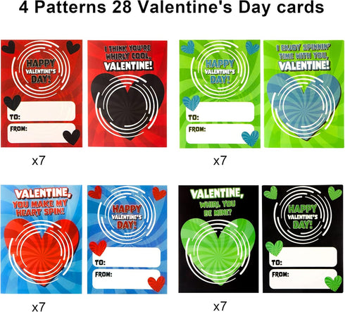 28 Packs JOYIN Valentines Cards with Fidget Spinner, Stress Relief Hand Finger Spinner Fidget Toy for Valentines Day