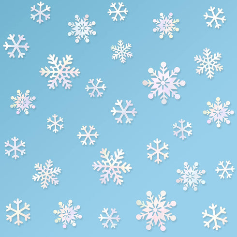 pinkblume 72pcs Iridescent White 3D Snowflake Wall Stickers, Holographic Snowflakes Wall Decals for Winter Wonderland