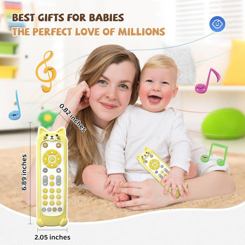 3 50+ 6-18 FLAMDYNO Baby Remote Control Toy with Cat Silicone Teether Cover - Language Learning Toy