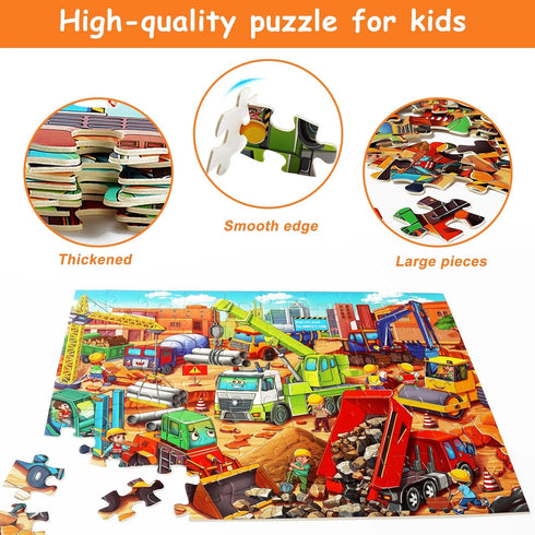 100 Piece Jigsaw Puzzles for Kids Ages 4-10, Construction Engineering Vehicle Puzzles, Educational Toys Gift