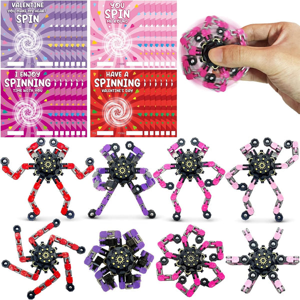 Bailiyake 24 Set Valentines Day Cards for Kids Classroom,Fingertip Spinner Sensory Toys with