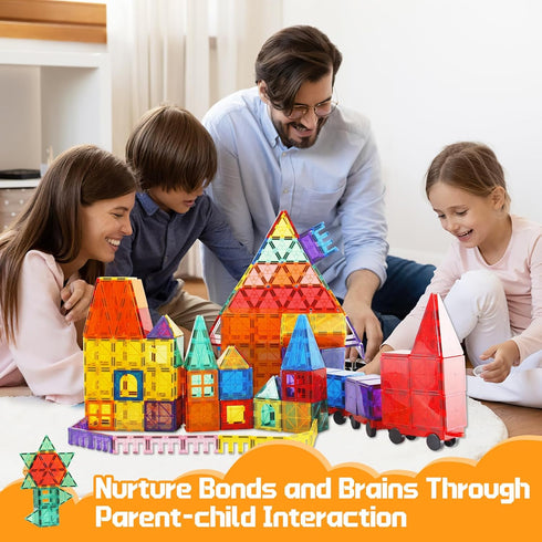 130PCS Set 2 3 4 5 6 7 8+ Paaxido Magnetic Tiles - Magnetic Blocks for Kids, Magnet Tiles Building Blocks with Cars