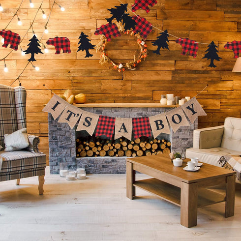 Boao 3 Pcs Lumberjack Birthday Party Banner, It's a Boy Banner for Baby Shower Decor