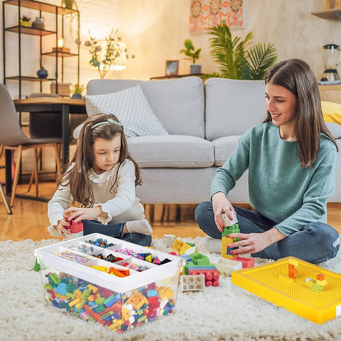 loobuu Plastic Storage Bins with Lids, Stackable Arts Crafts Organizer Box with Removable Tray, Toy Chest for Bricks,