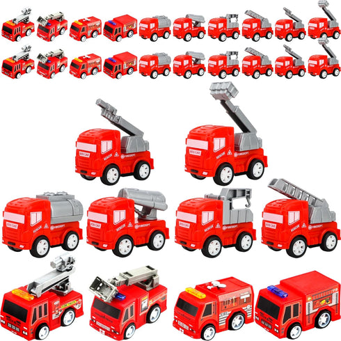 30 Pcs Mini Pullback Fire Truck Toy, Small Red Emergency Vehicles for Firefighter Party Supplies, 10 Styles