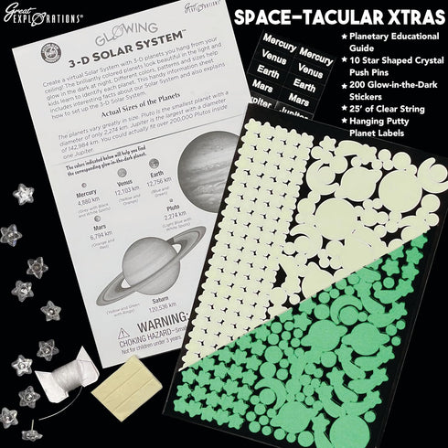 Great Explorations 3-D Solar System Glow In The Dark Ceiling Hanging Kit with 3D Planets and Star Stickers