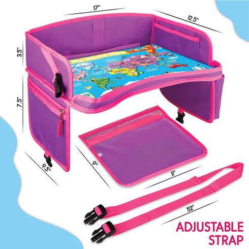 Kids Travel Tray, Waterproof Car Tray for Kids, Lap Desk with Storage for Toddler Travel