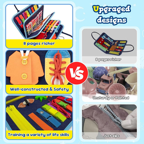 Lercaii Toddler Busy Board Book Montessori Toys,Sensory Book Educational Activities for Learning Fine Motor Skills