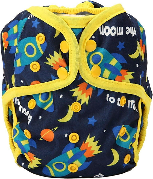 One Size Cloth Diaper Cover Snap with Double Gusset (Rocket)