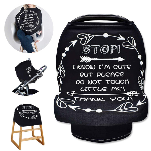 Car Seat Covers for Babies, No Touching Sign Canopy, Multiuse Nursing Covers for Newborns, Black