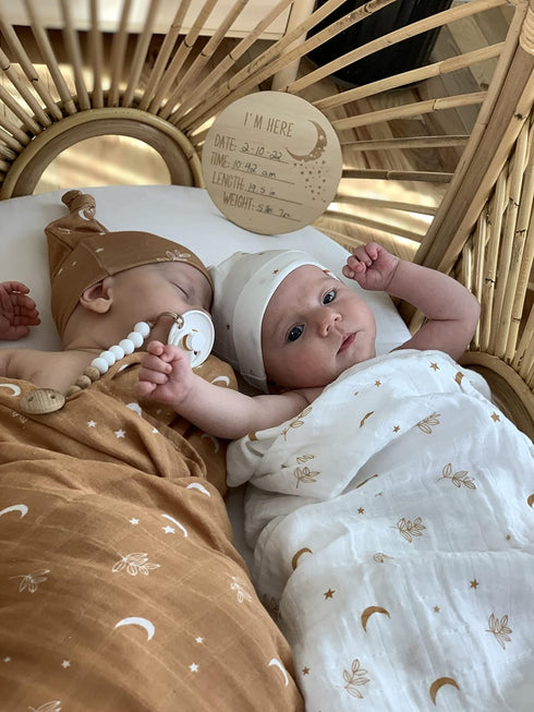 Set Miaoberry Organic Muslin Swaddle Blanket and Hat Moon and Stars Nursery Decor Sun & Moon Baby Hospital Receiving