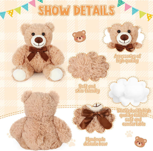 7 Packs Zomiboo Plush Bear Stuffed Animals Plush Soft Cute Stuffed Dolls Birthday Party Decorations(Light Brown)
