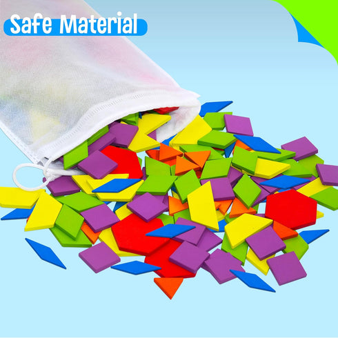 155 PCS Wooden Pattern Blocks Set, 24 Double-Sided Design Cards for Montessori Learning Toys