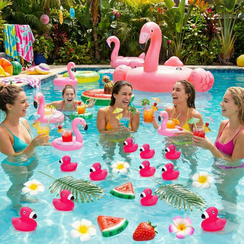 50 Goaste Pieces Flamingo Rubber Ducks Bulk, Pink Flamingo Bath Toys, Cute Floating Squeaky Bathtub Ducks for Baby