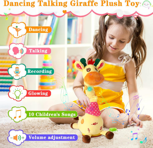 Dancing Giraffe Toy Stuffed Animal Toddlers Gifts for Baby Toys Singing Song Toddlers Toy Repeats What You Say Glowing
