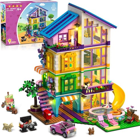 HOGOKIDS Girls House Building Set with LED Light - 1317 PCS Friends