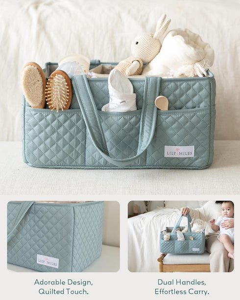 Lily Miles Baby Diaper Caddy Organizer, Quilted Nursery Storage Basket for Newborn Essentials and Diaper Changing