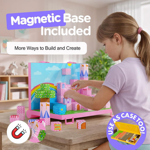 Set 84-Piece 3 12 Magnetic Building Blocks for Kids with Magnetic Storage Board Princess Castle Magnet Cubes Toy