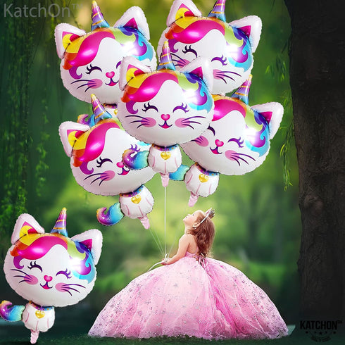 KatchOn Caticorn Birthday Party Supplies, Big 36 Inch, Pack of 6 Cat Balloons for Birthday Decorations