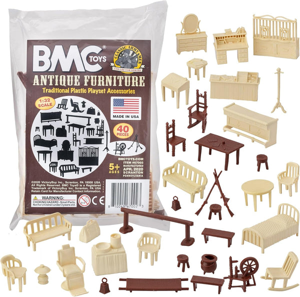 BMC Toys BMC Classic Marx Antique Furniture - 36pc Dollhouse Plastic Playset Accessories
