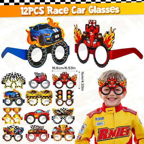SNLN Race Car Party Favors Birthday Goodie Bags Supplies, Mini Race Car Trophy Cup Coloring Card with Crayon Gift Box