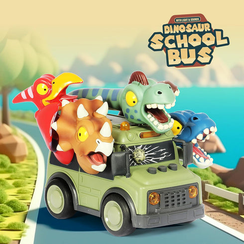 DINOBROS Dinosaur School Bus Toy with Lights & Sounds - Friction Powered Fun