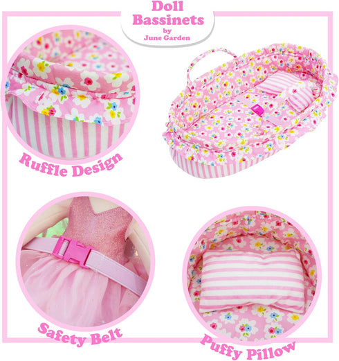 Cozy 18" June Garden Dream Doll Bassinet - Baby Doll Portable Carrier - Fits for American Girl Dolls up to - Soft