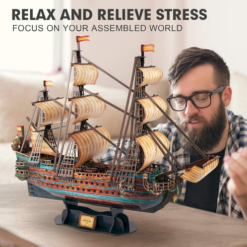 843659803 1960, 3D 248 240 CubicFun Boat San Felipe Spanish Ship, Puzzle, Model Kit for Adults and Children, Pieces