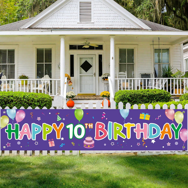 Colorful 10th Birthday Yard Sign, Happy Birthday Banner for Kids 10th Birthday Party Decorations, 71 x 15.7 Inches