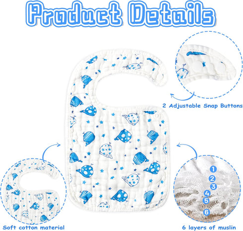 10pcs Adjustable Soft Muslin Cotton Bibs, Baby Bandana Drool Bibs, Absorbent Cotton Scarf