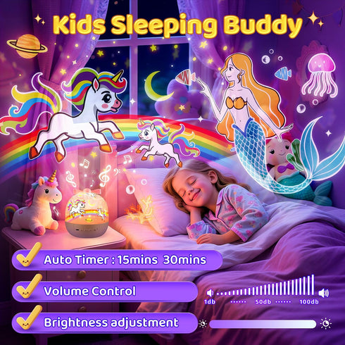 15 Films+15 360 Pikoy Unicorn Toys for Girls Gifts, Lullaby Sound Machine for Kids Night Light Projector