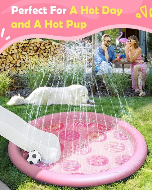 0.58 mm Summer 67in) Peteast Anti-Slip Pink Donut Print Splash Pad for Kids and Dogs Thicken Sprinkler Dog Pool