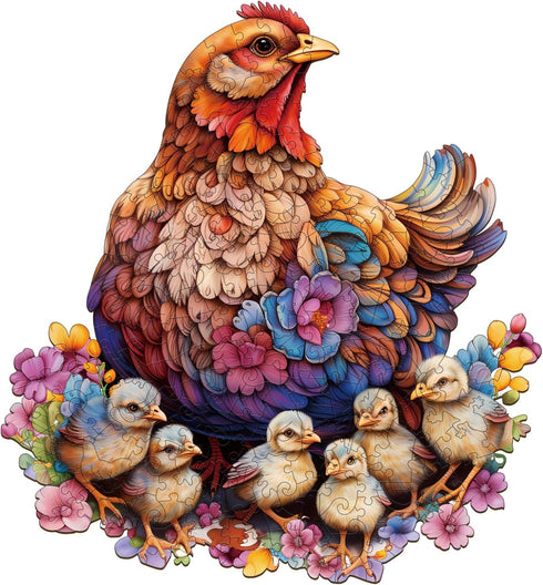Hen and Chicks Wooden Puzzle for Adults, Unique Animal Shape Wood Cut Puzzles for Family Puzzle Lovers