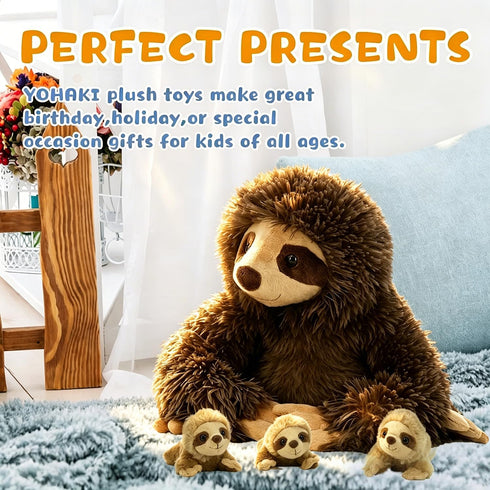 11.02" 3 Sloth Plush Animal, Cute Stuffed Sloth with Baby Sloths, Easter Stuffed Sloth Animal, Washable Plush Toys
