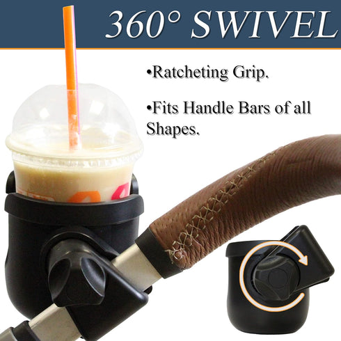 W4W Universal Stroller Cup Holder – Adjustable Clamp for Any Bike, Walker, Wheelchair, Car